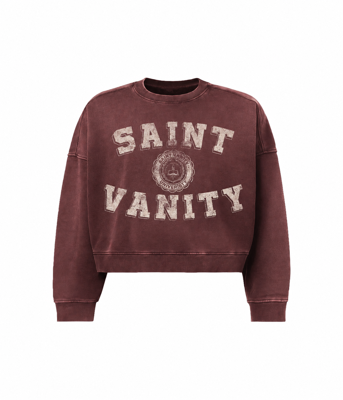 BURGUNDY WASHED UNIVERSITY CREWNECK