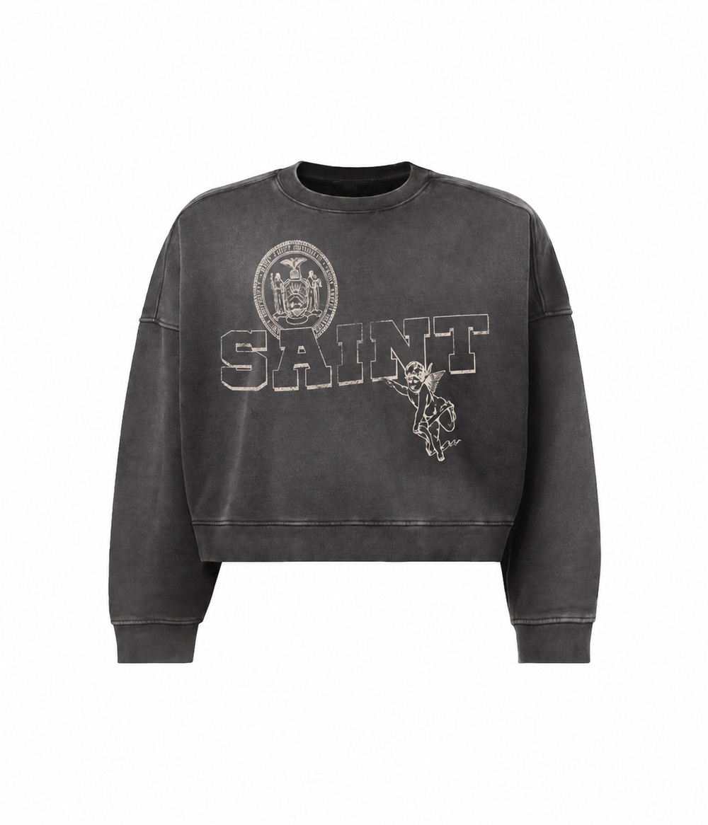 BLACK WASHED UNIVERSITY CREWNECK