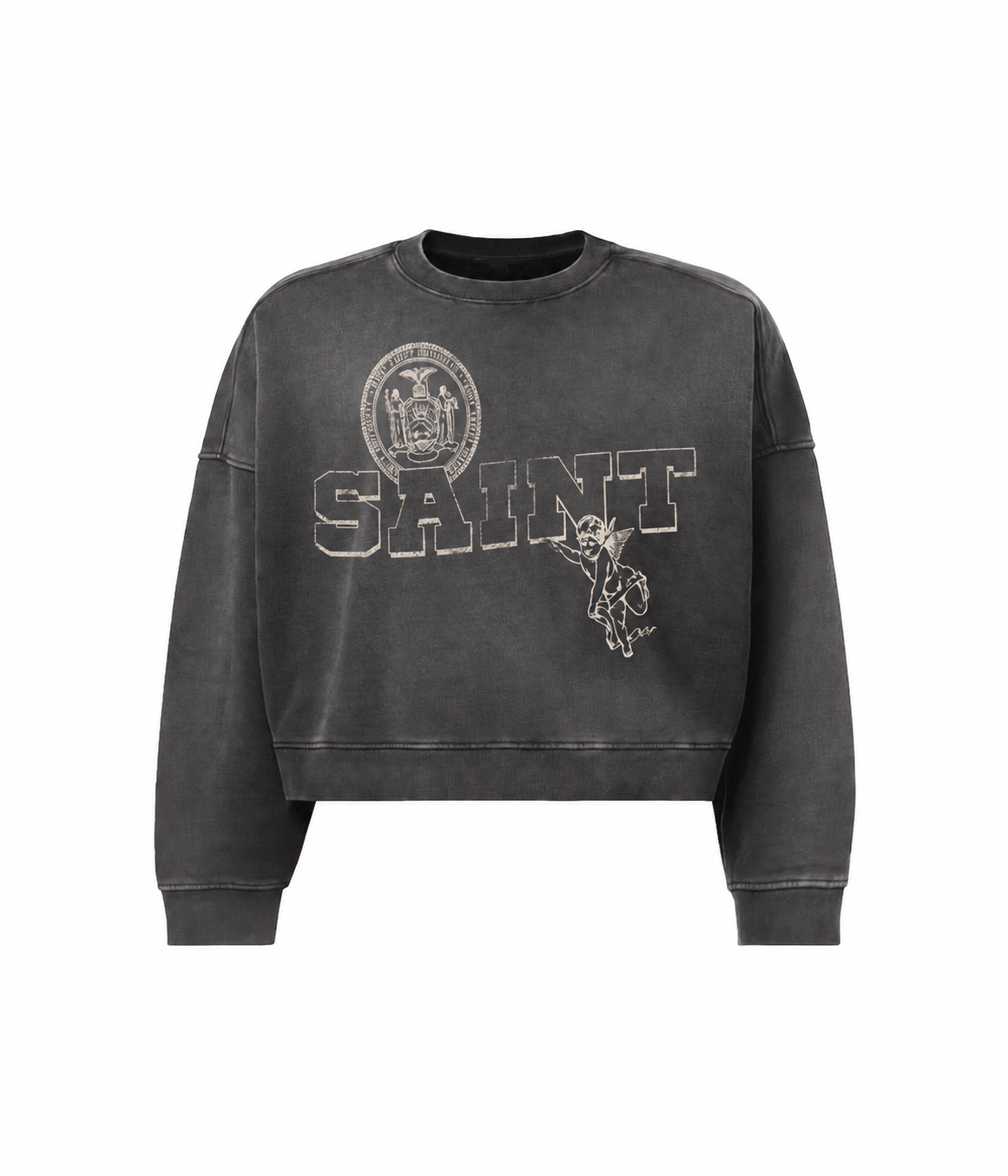 BLACK WASHED UNIVERSITY CREWNECK