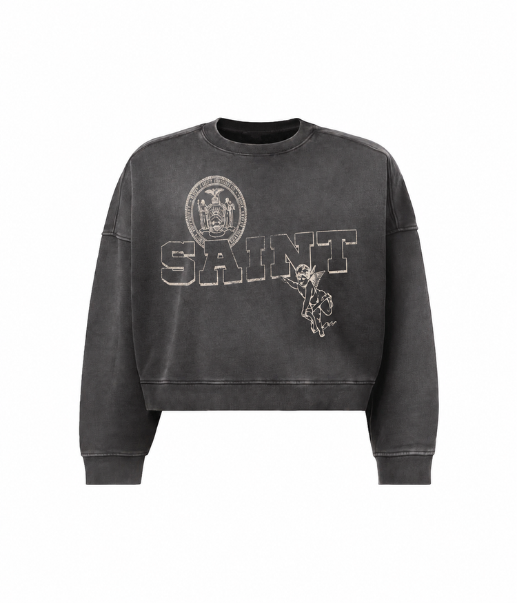 BLACK WASHED UNIVERSITY CREWNECK